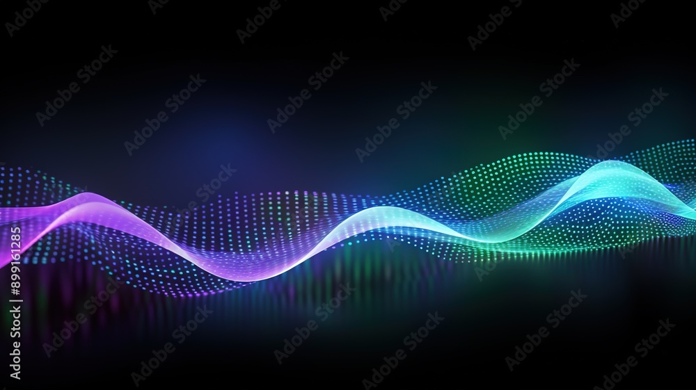 AI Artificial intelligence wave lines neural network purple blue and ...