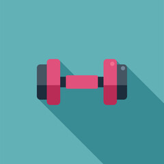 Poster - Pink dumbbell casting a long shadow over a turquoise background, perfect for fitness and exercise related designs