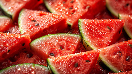 Wall Mural - Slices of watermelon with drops of water, close up