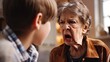 © 69 - Emotional scene of angry grandmother scolding grandson, exaggerated crying, family conflict