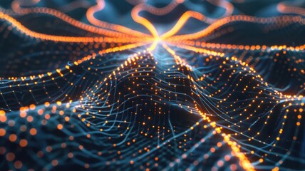 A computer generated image of a wave with orange lines