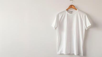 Sticker - A white t-shirt hanging on a wooden hanger