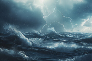 dramatic night sea view with storm artificial intelligence generated