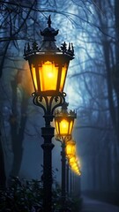 Sticker - Vintage street lamps glowing in the dark