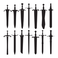 Swords  black silhouette set, Japanese sword silhouette vector illustration on white background