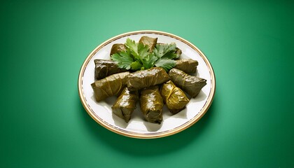 Wall Mural - Turkish stuffed dish dolma on green background