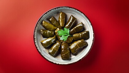 Wall Mural - Turkish stuffed dish dolma on red background