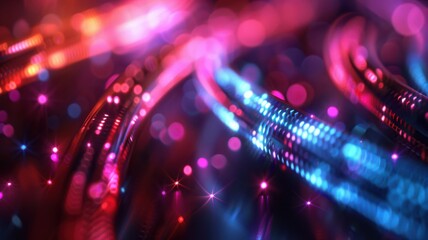 Wall Mural - A colorful image of a wire with red, blue, and purple lights