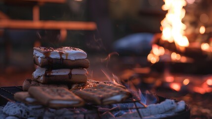 Canvas Print - homemade marshmallow s'mores with chocolate