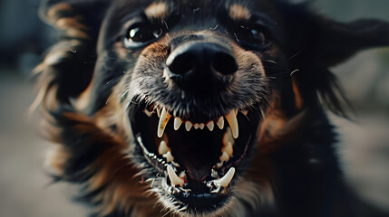 Sticker - closeup aggressive dog growling and shows teeth