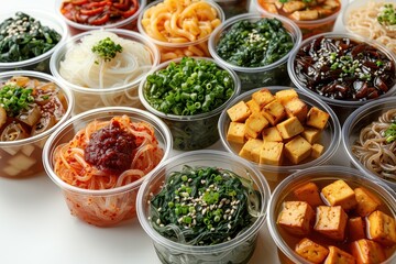 Poster - many kind of korean side dishes on white background