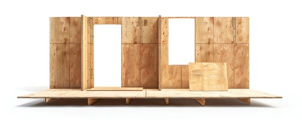 Wall Mural - freestanding plywood stud wall isolated on white background generative ai