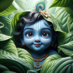 Wall Mural - Shree Krishna for Janmashtami, Makhan Chor, Bal Krishna, Cute	