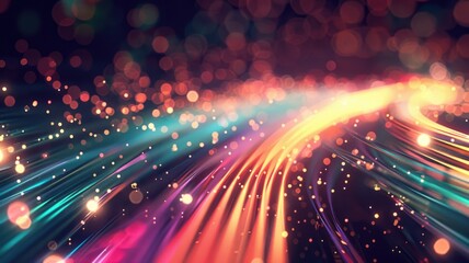 Wall Mural - A colorful, swirling line of light with many small dots of light