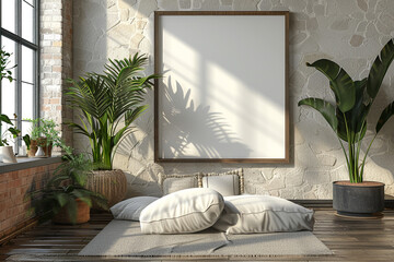 Wall Mural - Family Room with empty frame mock up 