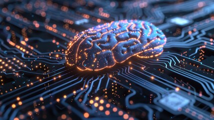 A brain is shown on a computer chip