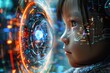 © Leo - Child with digital holographic interface futuristic learning tech exploration illuminated circuits digital curiosity modern education