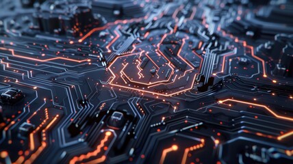 Wall Mural - A close up of a circuit board with orange lines