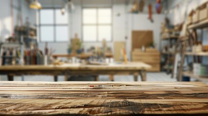 Wall Mural - Rustic Wooden Table in a Workshop