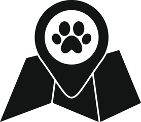 Wall Mural - Black and white icon of a map pin pointing a paw print