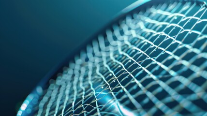 Wall Mural - A close up of a tennis racket with a blue background