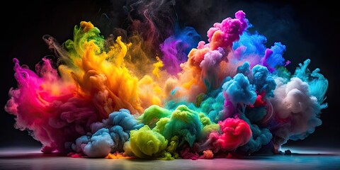 Wall Mural - Explosion of vibrant ink and colored smoke creates a dynamic and artistic display, ink, explosion, vibrant, colorful