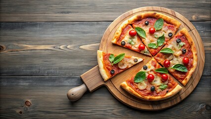 Pizza missing a slice on cutting board, pizza, slice, missing, food, Italian, cuisine, meal, table, wood, board, delicious, snack