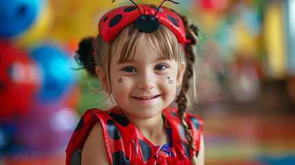 Wall Mural - Girl kid wearing a dress like a ladybug for competition