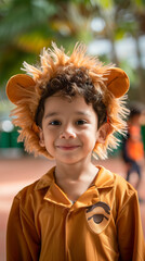 Wall Mural - Playgroup boy kid wearing a dress like a lion for competition