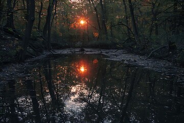 Poster - sunset in the forest