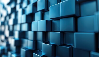 Poster - Abstract 3d render, background design with blue squares 