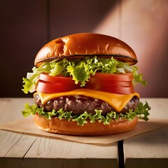 Delicious burger with lettuce, tomato and delicious beef cheese