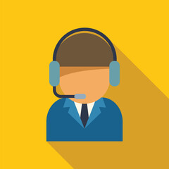 Sticker - Male call center operator wearing headset on yellow background