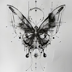 Wall Mural - Abstract Geometric Black and White Butterfly Design