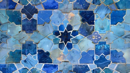 Canvas Print - Abstract Blue Mosaic Tile Pattern with Geometric Shapes