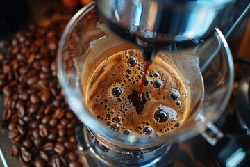 Freshly Brewed Coffee Pouring into a Carafe