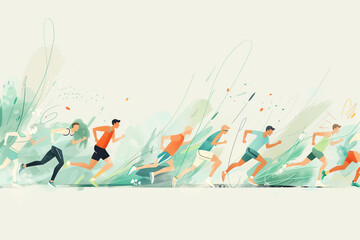 abstract background with drawing running athletes