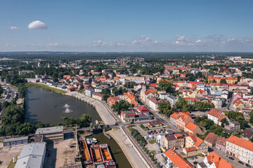 Wall Mural - Summer skyline cityscape of Nowa Sól, a city on the Oder River in Lubusz region, Poland. Wide panoramic aerial view