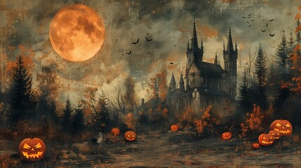 Halloween Art Postcard, Fantasy style illustration Halloween wallpaper background