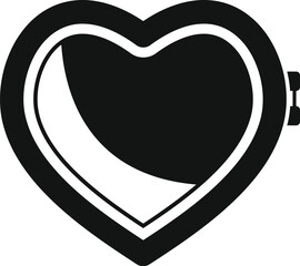 Wall Mural - Black solid icon for a heart shaped pocket mirror, isolated on a white background