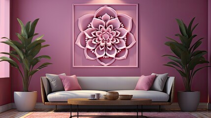 Sticker - a simple and elegant wall with a pink color and a blank mockup frame 