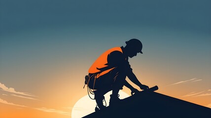 Wall Mural - silhouette of roofer, silhouette of worker, construction job