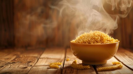 Aufkleber - A steaming bowl of instant noodles sits on a wooden table, exuding warmth and comfort, ideal for a quick and satisfying meal. Generative AI