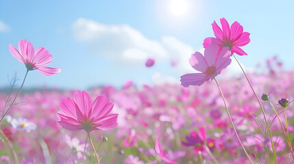 Beautiful cosmos flowers blooming in garden