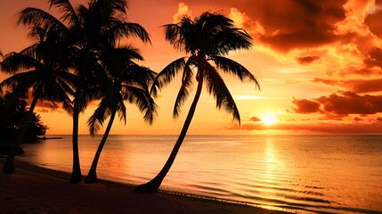 a vibrant orange sunset over the ocean with the sky