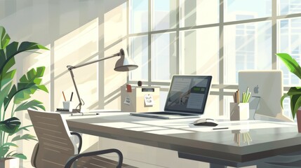 Wall Mural - Modern Office Workspace with Sunlight and Plants