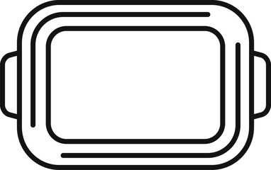 Sticker - Black outline illustration of rectangular baking tray with handles, isolated on white background