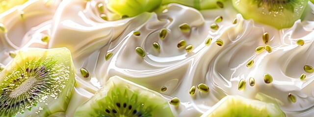 Poster - fruit yogurt close-up. Selective focus.