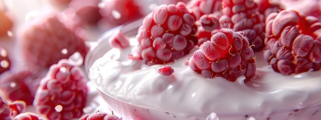 Poster - fruit yogurt close-up. Selective focus.