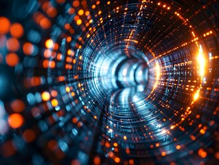 Wall Mural - mesmerizing cyber tunnel with luminous glowing lines and dynamic visual effects